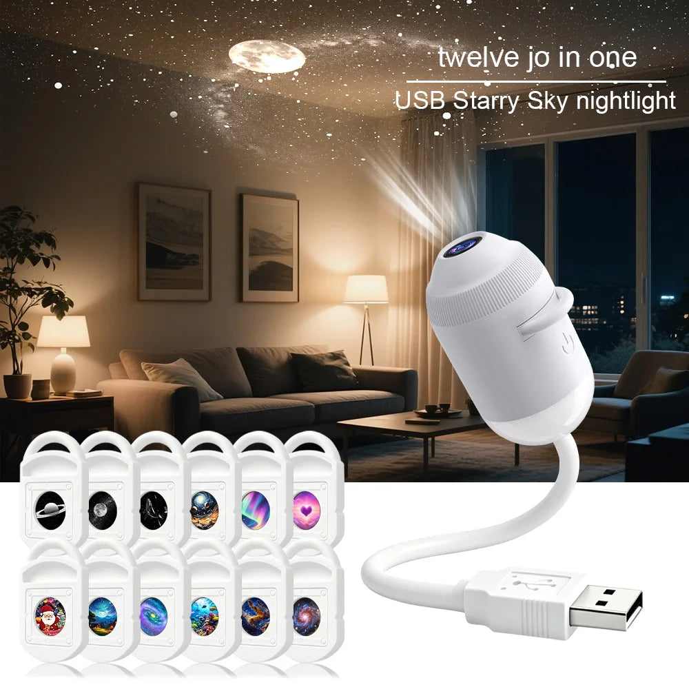 12 star slices Emitting Color USB Starry Sky Projection Light For Car Or Bedroom