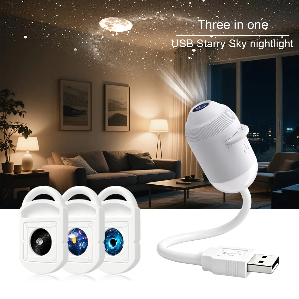 3 star slices Emitting Color USB Starry Sky Projection Light For Car Or Bedroom