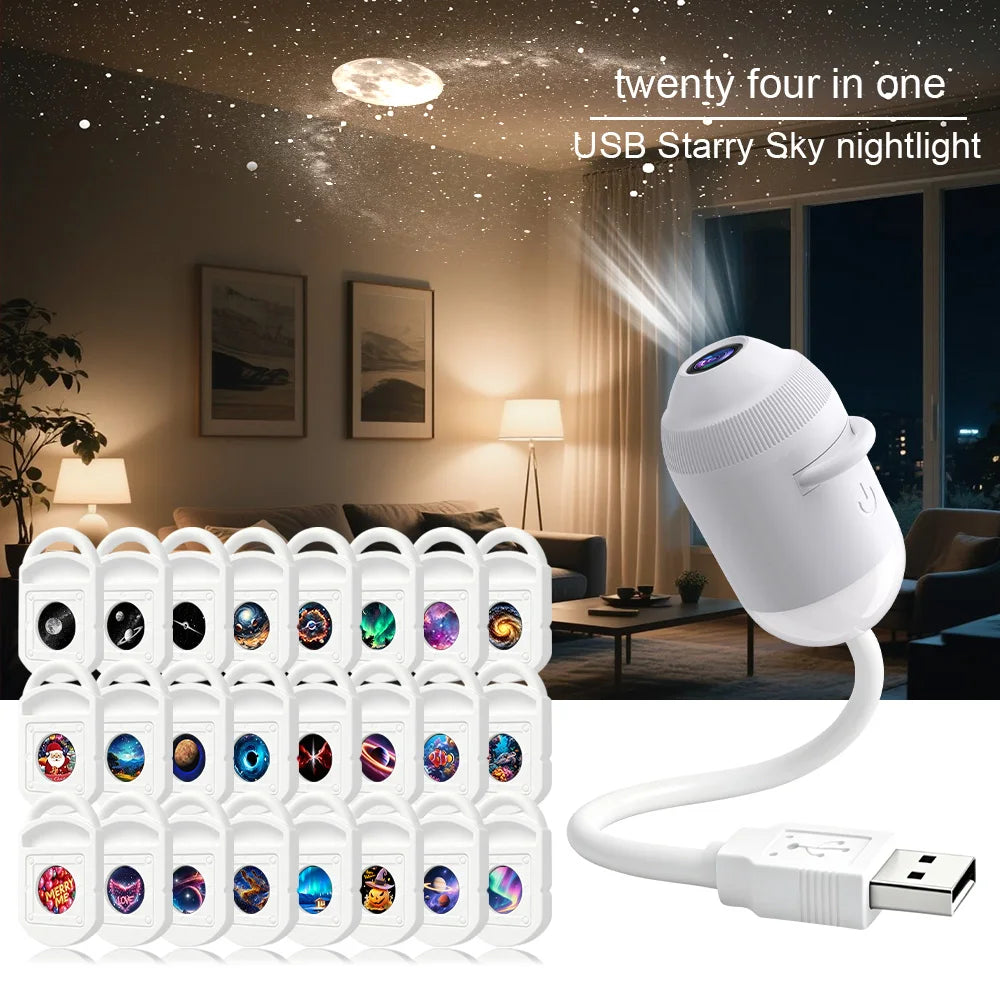 24 star slices Emitting Color USB Starry Sky Projection Light For Car Or Bedroom