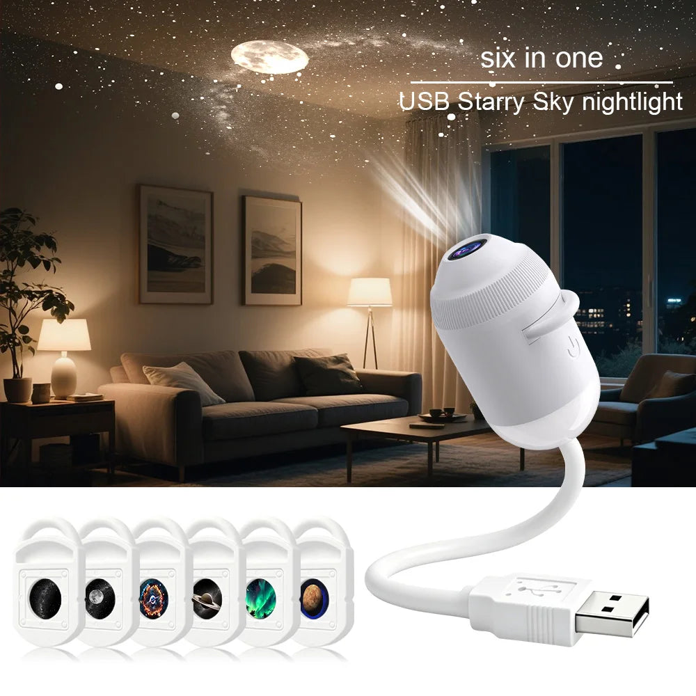 6 star slices Emitting Color USB Starry Sky Projection Light For Car Or Bedroom